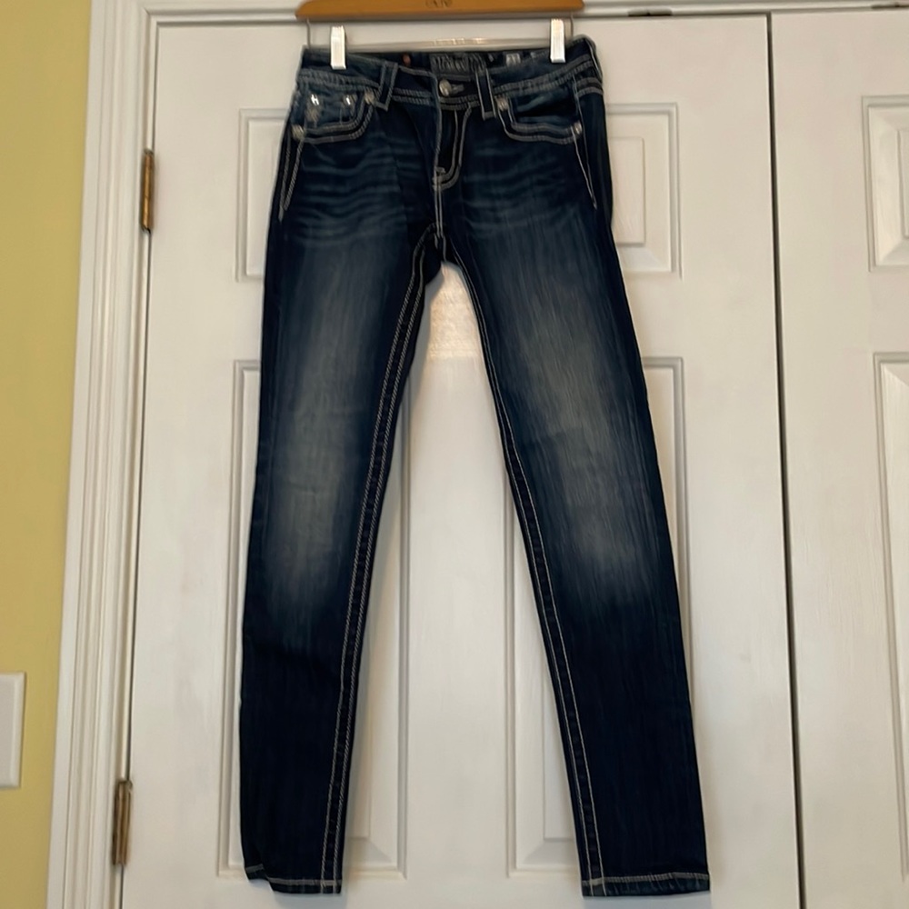 MISS ME Signature Skinny Jeans w/ Studded & Crystal Back Pockets